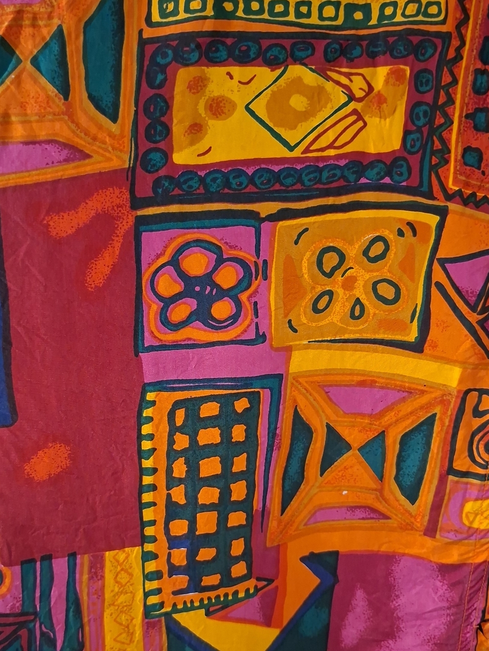 Vintage 80's/90's Vibrant Rainbow Floral Graphic 100% Silk Blouse (Size M) - Picture 5 of 7